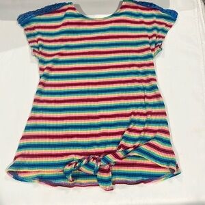 Ally B girls top with lace on shoulders, front tie and criss cross back. Size M